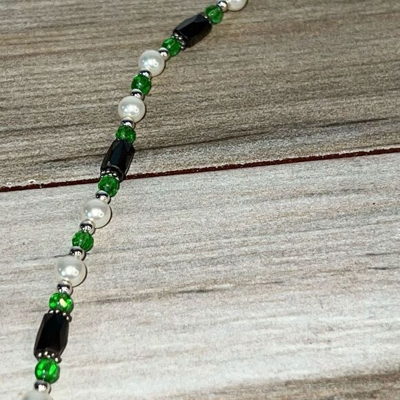 Hematite Magnetic Necklace Beaded Silver Tone And Green ClassicCore HealthCore - Picture 5 of 7